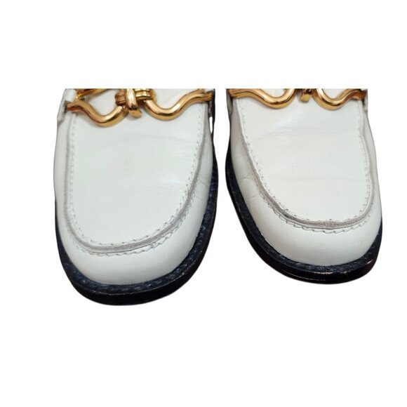 ZARA White Leather Horsebit Loafers Women EU 39 US 8. 5 Gold Buckle AIRFIT Flat - Picture 3 of 13